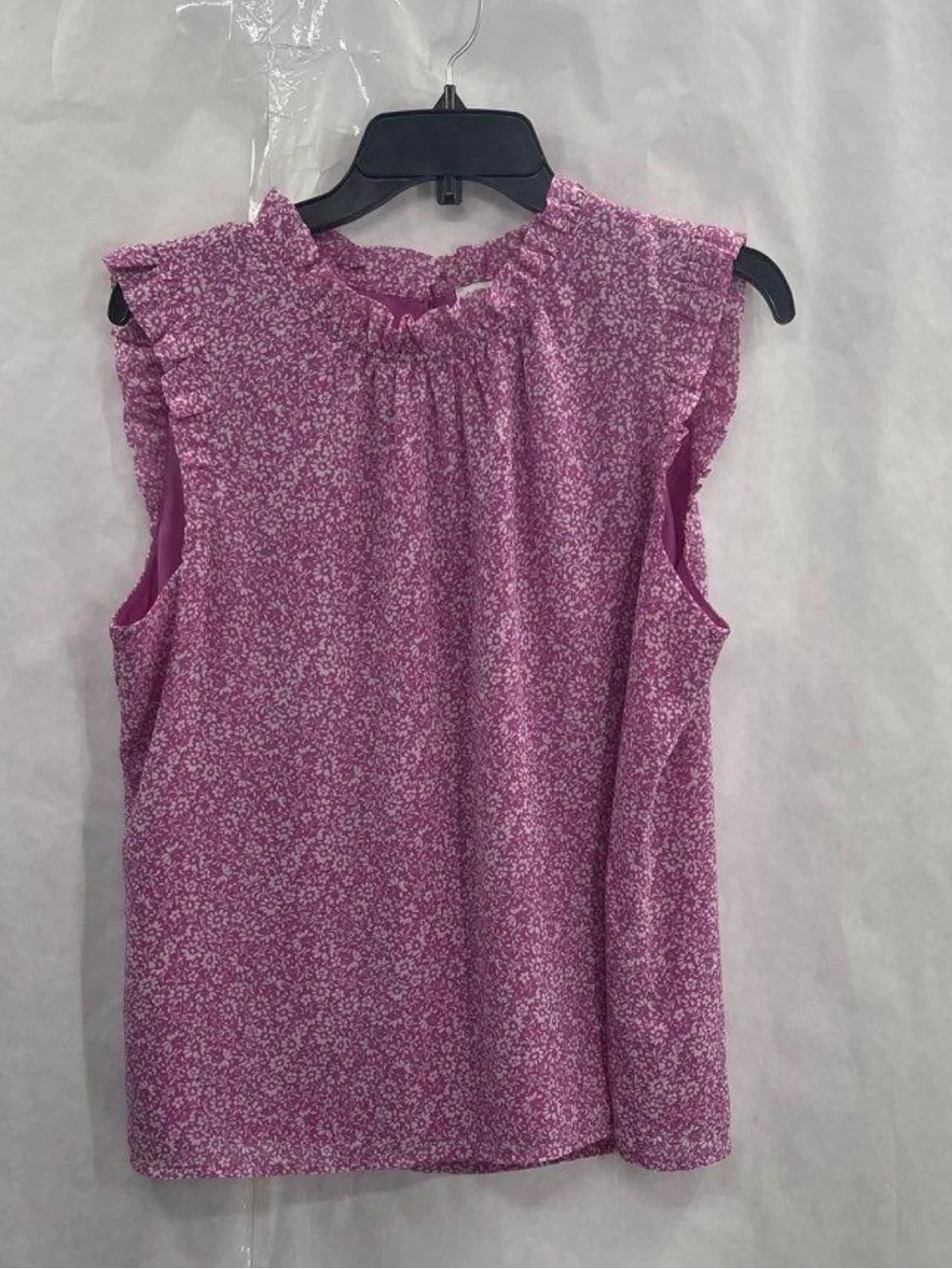J. Crew Pink Floral Ruffle Sleeve Mock-Neck Tank